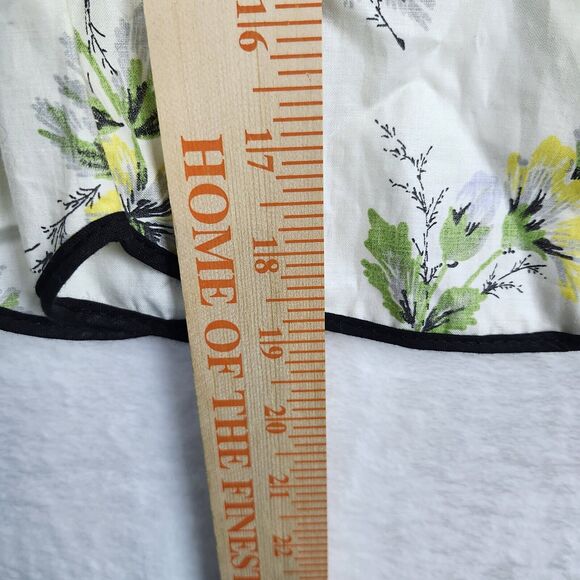 Vtg Sheer Half Hostess Apron Dainty Floral Yellow Organza Black Trim Cottagecore - Picture 7 of 8